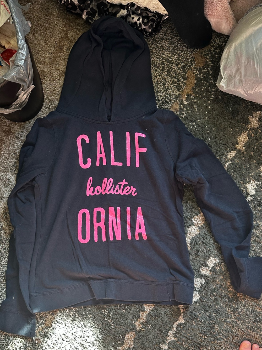 Hollister Navy Crewneck Sweatshirt with Pink 'California' Graphic